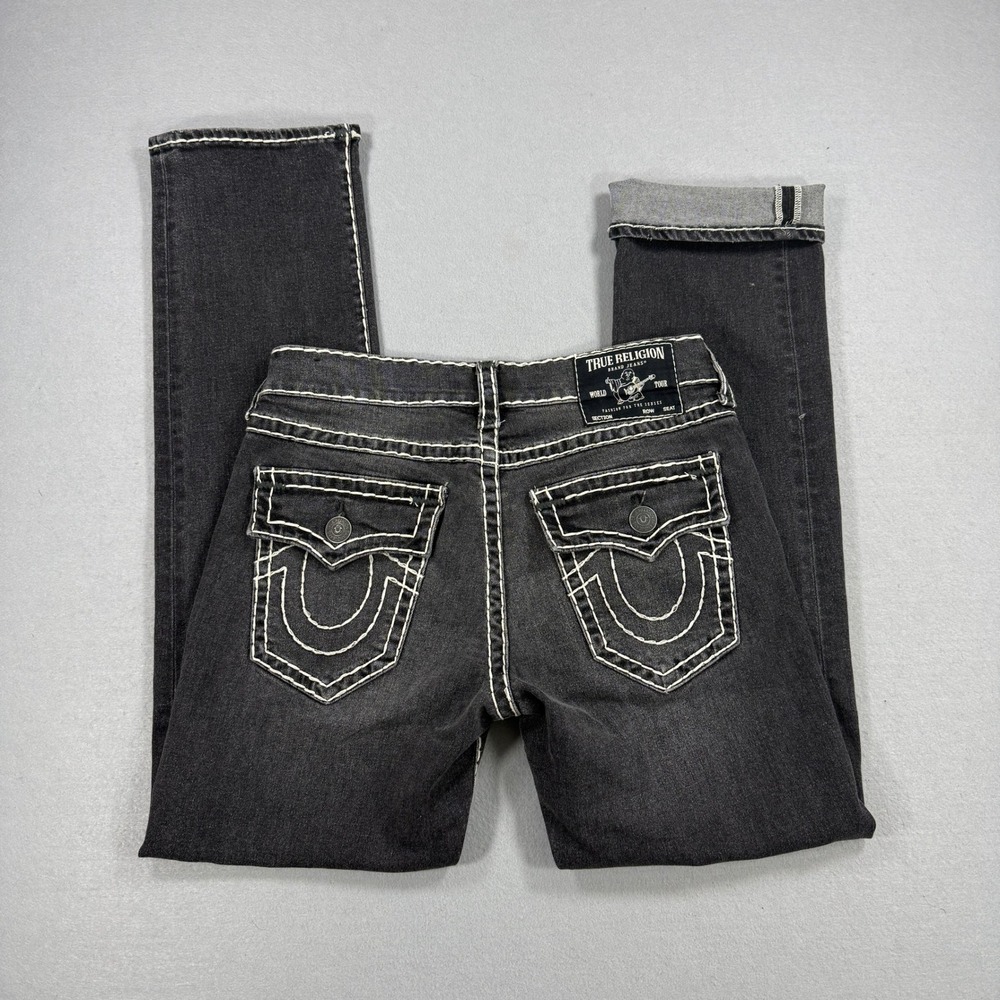 True Religion Ricky Jeans Men 31 Black Selvedge Super T Contrast Stitch Acid Y2K